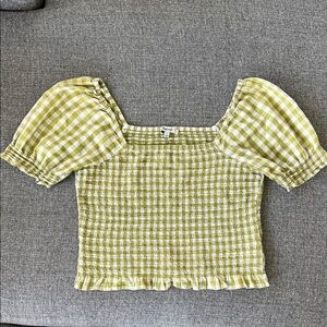 Smocked Puff Sleeve Crop Top - Green Gingham